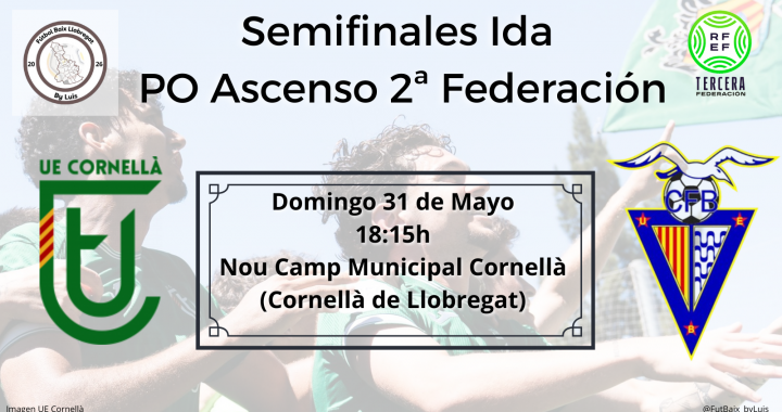 Previa – Semifinales Ida – PO Ascenso a 2ª RFEF – UE Cornellà – CF Badalona «Objetivo cumplido. Ahora a soñar»