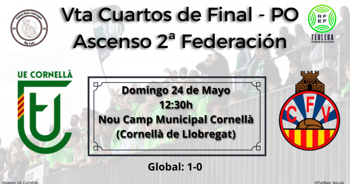 Cuartos de Final – PO Ascenso 2ª RFEF – Vta – UE Cornellà (1) – CF Vilanova i la Geltrú (0) «El Cornellà, ahora, debe SER el Cornellà»